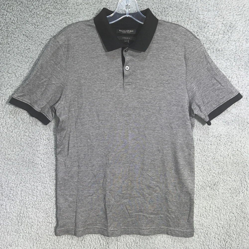 Banana Republic Shirt Men Sz M Gray Luxury Touch Polo Standard Fit‎ Ringer Cuff
